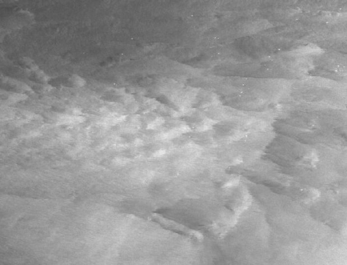 Radarbilde tatt fra Sentinel-1A 10. mars 2017, i Nordsjøen mellom Shetland og Bergen. (Bilde: Copernicus Sentinel data 2017). Radarbilde tatt fra Sentinel-1A 10. mars 2017, i Nordsjøen mellom Shetland og Bergen. (Bilde: Copernicus Sentinel data 2017).