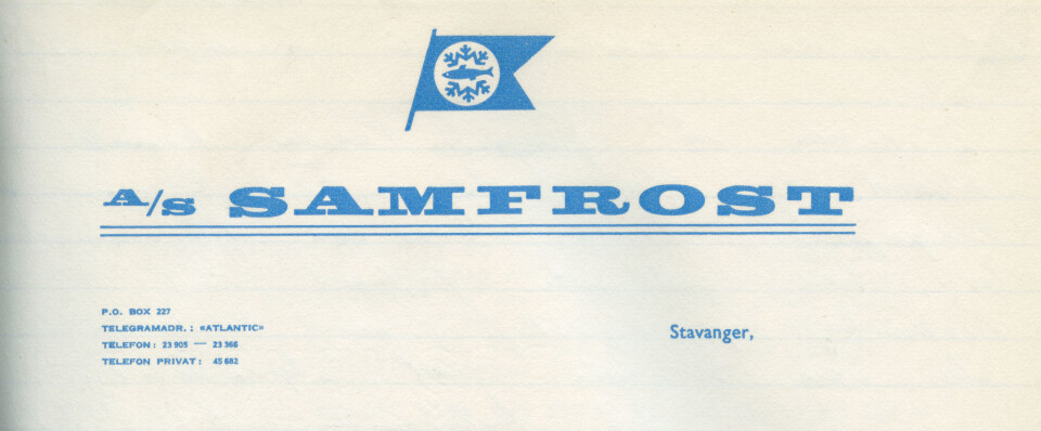 Brevhodet til A/S Samfrost, et samarbeid mellom sardinfabrikker i Stavanger Foto: MUST/ Norsk hermetikkmuseum