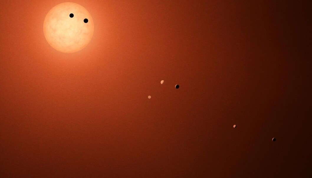 Foreløpig heter de bare 1b, 1c, 1d, 1e, 1f, 1g og 1h. Hva synes du de skal hete de sju planetene som sirkler rundt stjerna Trappist-1? (Illustrasjon: NASA/JPL-Caltech) Foreløpig heter de bare 1b, 1c, 1d, 1e, 1f, 1g og 1h. Hva synes du de skal hete de sju planetene som sirkler rundt stjerna Trappist-1? (Illustrasjon: NASA/JPL-Caltech)