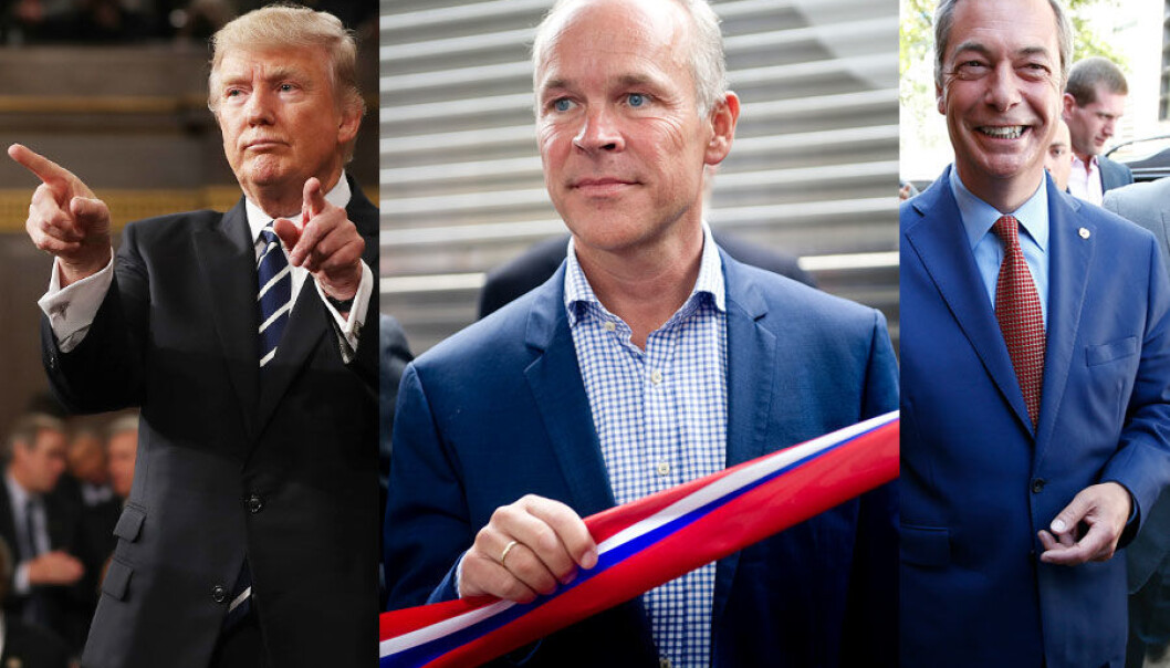 Hva har Donald Trump, Jan Tore Sanner og Nigel Farage til felles? (Montasje: Reuters, Jim Lo Scalzo/Reuters, Peter Nicholls/Jon Olav Nesvold, NTB scanpix) Hva har Donald Trump, Jan Tore Sanner og Nigel Farage til felles? (Montasje: Reuters, Jim Lo Scalzo/Reuters, Peter Nicholls/Jon Olav Nesvold, NTB scanpix)