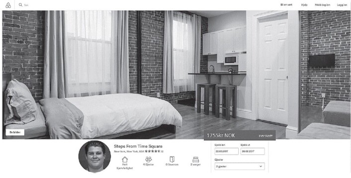 Slik så boligen i New York ut i Airbnb-annonsen ut som deltakerne skulle vurdere om de ville leie. (Foto: Fagerstrøm mfl/Computers in Human Behavior) Slik så boligen i New York ut i Airbnb-annonsen ut som deltakerne skulle vurdere om de ville leie. (Foto: Fagerstrøm mfl/Computers in Human Behavior)
