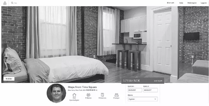 Slik så boligen i New York ut i Airbnb-annonsen  ut som deltakerne skulle vurdere om de ville leie. (Foto: Fagerstrøm mfl/Computers in Human Behavior)