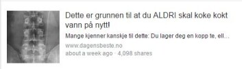 Er det virkelig farlig å koke vann flere ganger? Nei. (Foto: (Skjermdump fra Facebook)) Er det virkelig farlig å koke vann flere ganger? Nei. (Foto: (Skjermdump fra Facebook))