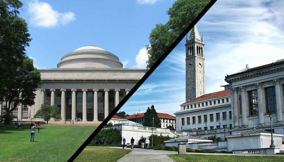 Hvem eier rettighetene til CRISPR-teknologien? Er det Harvard og MIT (til venstre) eller University of California Berkeley (til høyre) som vinner fram i domstolene? (Foto av John Phelan / CC BY 3.0 og Charlie Nuyen / CC-by-2.0. Mixet av forskning.no)
