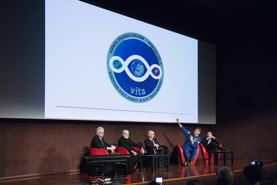 Den italienske romfareren Paolo Nespolis ferd til romstasjonen i 2017 heter VITA. Logoen ble avduket i Milano i februar samme år. (Foto: A. Maniscalco)