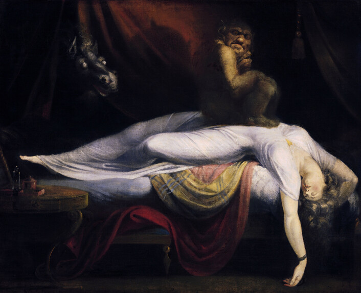 Har du ligget i halvsøvne og hatt følelsen av at noen eller noe sitter på deg? (Foto: (Illustrasjon: The Nightmare, Henry Fuseli)) Har du ligget i halvsøvne og hatt følelsen av at noen eller noe sitter på deg? (Foto: (Illustrasjon: The Nightmare, Henry Fuseli))