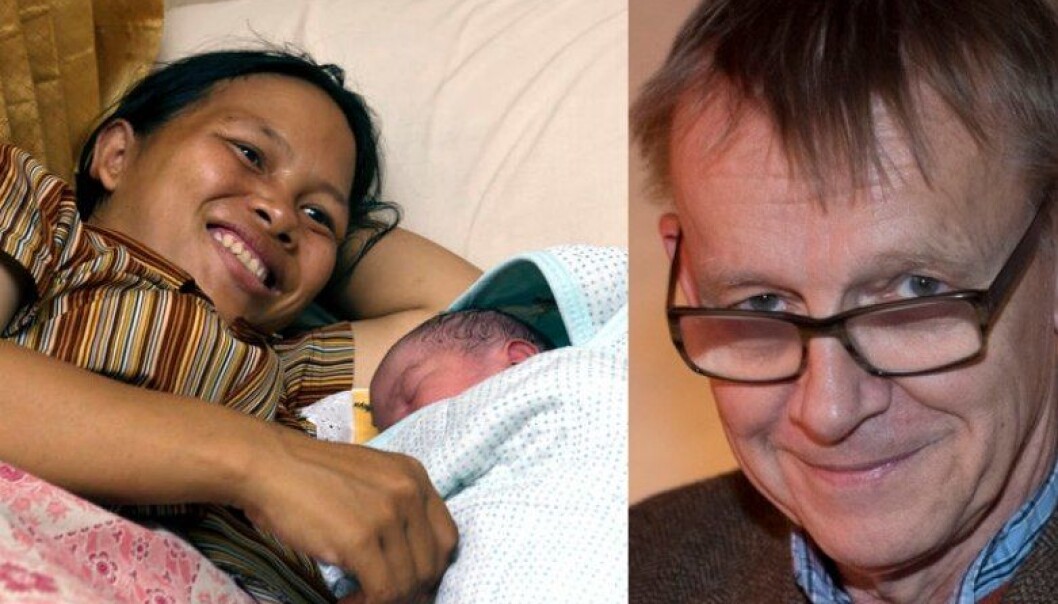 En mor med et nyfødt barn på en lokal helsestasjon i Indonesia. Hans Rosling opplyste oss om hvor mye bedre det nå går med mødre og barns helse i verden. Fakta du nesten aldri får høre om i nyhetsmedia. Heller ikke her på forskning.no. (Foto: Mark Garten/UN pressphoto og Fredrik Sandberg/TT/NTB scanpix. Montasje: forskning.no) En mor med et nyfødt barn på en lokal helsestasjon i Indonesia. Hans Rosling opplyste oss om hvor mye bedre det nå går med mødre og barns helse i verden. Fakta du nesten aldri får høre om i nyhetsmedia. Heller ikke her på forskning.no. (Foto: Mark Garten/UN pressphoto og Fredrik Sandberg/TT/NTB scanpix. Montasje: forskning.no)