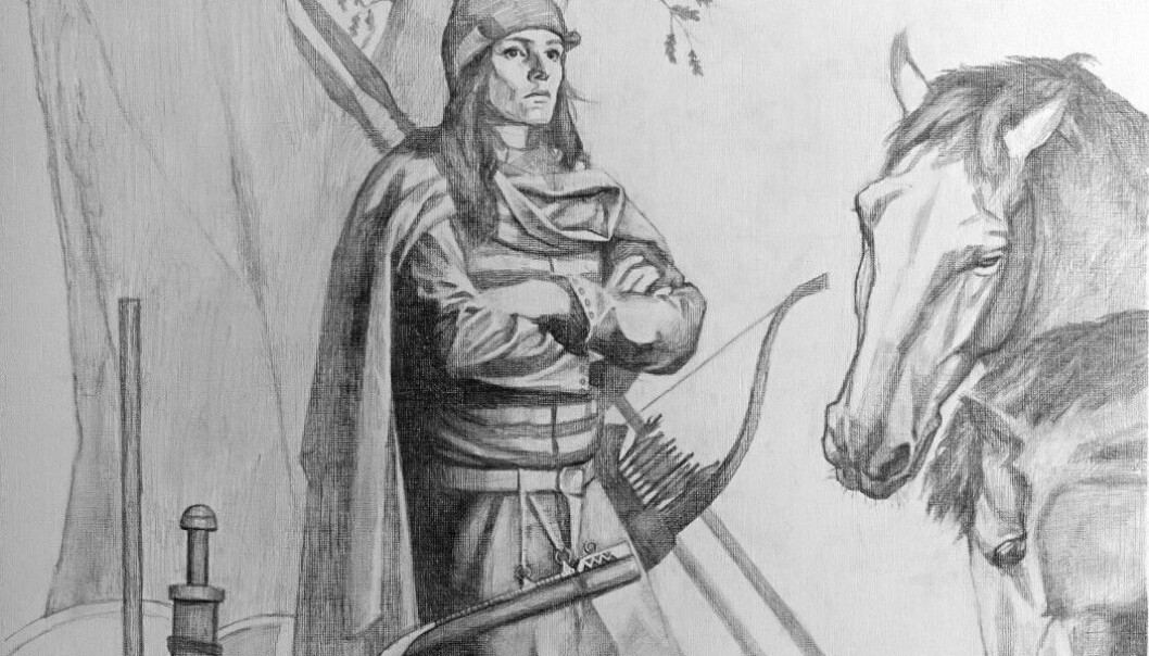 Vikingkrigeren fra den svenske graven ble begravet med mye av det du ser på bildet. (Bildet er laget av en kunstner: Tancredi Valeri/Antiquity 2019) Vikingkrigeren fra den svenske graven ble begravet med mye av det du ser på bildet. (Bildet er laget av en kunstner: Tancredi Valeri/Antiquity 2019)