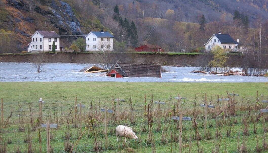 Etter flommen i oktober 2014 i Flåmselva i Aurland. (Foto: Svein Arne Vågane, NVE) Etter flommen i oktober 2014 i Flåmselva i Aurland. (Foto: Svein Arne Vågane, NVE)