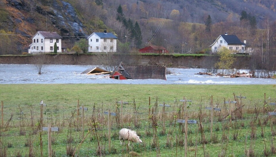 Etter flommen i oktober 2014 i Flåmselva i Aurland. (Foto: Svein Arne Vågane, NVE)