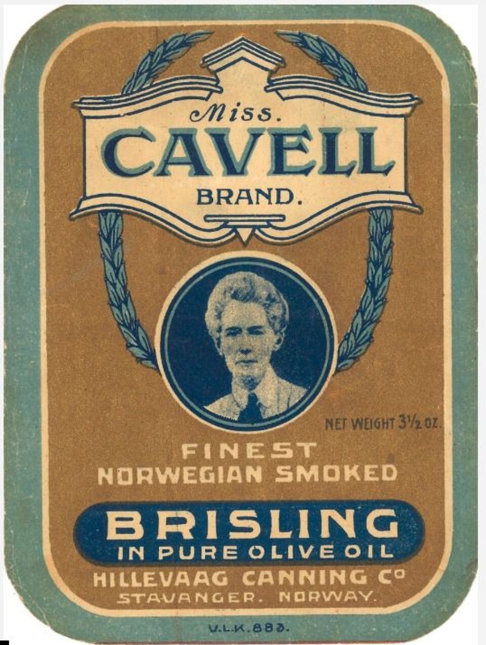 Miss Cavell, engelsk sykepleier som ble henrettet av tyskerne for sin krigsinnsats. Miss Cavell ble en viktig person i alliert propaganda under 1. verdenskrig. (Foto: MUST/ Norsk hermetikkmuseum)