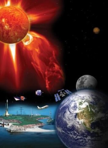 Romvær kan påvirke elektronikk både på jorda og i bane. (Foto: (Grafikk: NASA)) Romvær kan påvirke elektronikk både på jorda og i bane. (Foto: (Grafikk: NASA))