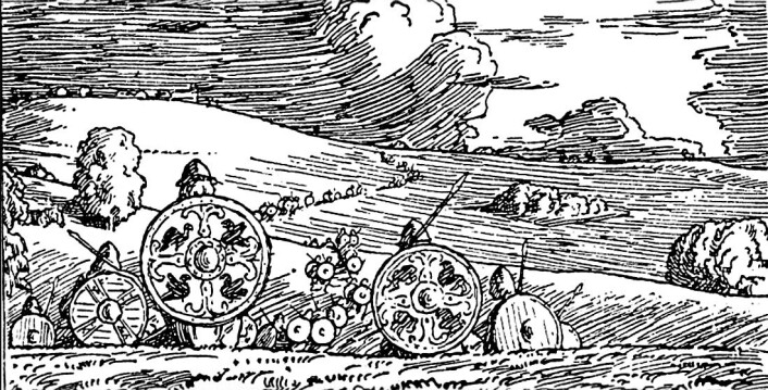 Leidangen var den norske mobiliseringshæren som kunne kalles ut ved behov. (Foto: (Illustrasjon: Halfdan Egedius for Heimskringla)) Leidangen var den norske mobiliseringshæren som kunne kalles ut ved behov. (Foto: (Illustrasjon: Halfdan Egedius for Heimskringla))