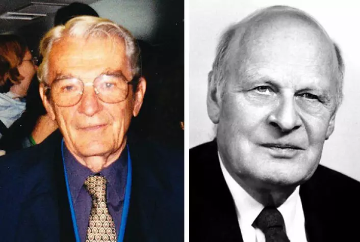 Født i Norge, men emigrerte til USA: Ivar Giæver (t.v) var utdannet maskiningeniør fra NTH (NTNU) i 1952. Han emigrerte til USA i 1956, utdannet seg til fysiker og fikk Nobelprisen i fysikk i 1973 sammen med Leo Esak for forskningsarbeid på elektron-tunnellering. Lars Onsager (t.h) ble sivilingeniør ved NTH (NTNU) i 1925, og emigrerte til USA i 1928. Han fikk Nobelprisen i 1968 for statistisk analyse av diffusjon. (Foto: Wikimedia Commons, public domain)