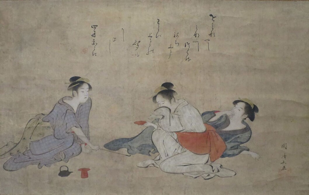 Mennesker i Øst-Asia har også et langt bekjentskap med alkohol. Her er tre fulle japanske damer, malt i 1787. Bildet tilhører Honolulu Museum of Art. (Foto: (Malt av Torii Kiyonaga)) Mennesker i Øst-Asia har også et langt bekjentskap med alkohol. Her er tre fulle japanske damer, malt i 1787. Bildet tilhører Honolulu Museum of Art. (Foto: (Malt av Torii Kiyonaga))