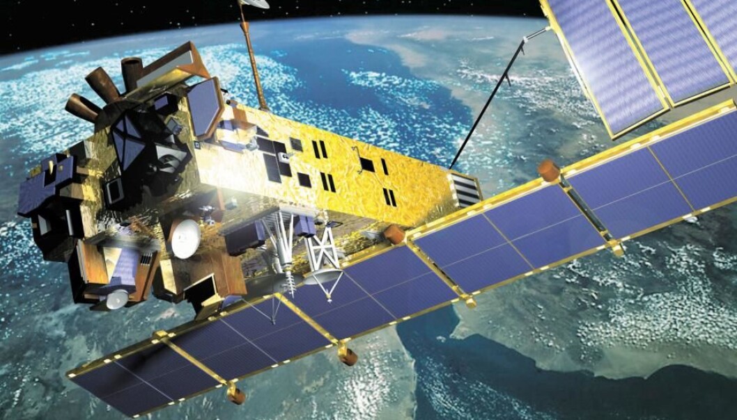 Satellitten Envisat overvåket jordas miljø og klima. Andre satelitter er veivisere for skip i Arktis. Sikkerheten deres er avhengig av god kvalitet på signalene. (Illustrasjon: ESA) Satellitten Envisat overvåket jordas miljø og klima. Andre satelitter er veivisere for skip i Arktis. Sikkerheten deres er avhengig av god kvalitet på signalene. (Illustrasjon: ESA)