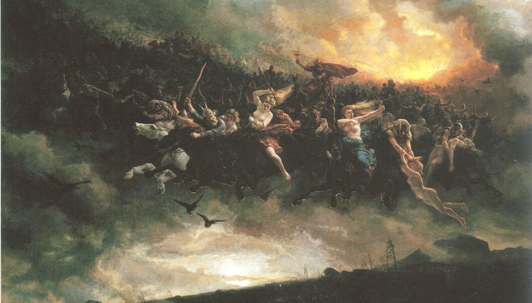 Åsgårdsreien red over land og vann. Følget besto av folk som ikke kom til himmel eller helvete. Forfra ser du ikke noe galt, men bakfra er de hule som trau. Malt av Peter Nicolai Arbo. Eid av Nasjonalgalleriet, Oslo. Åsgårdsreien red over land og vann. Følget besto av folk som ikke kom til himmel eller helvete. Forfra ser du ikke noe galt, men bakfra er de hule som trau. Malt av Peter Nicolai Arbo. Eid av Nasjonalgalleriet, Oslo.