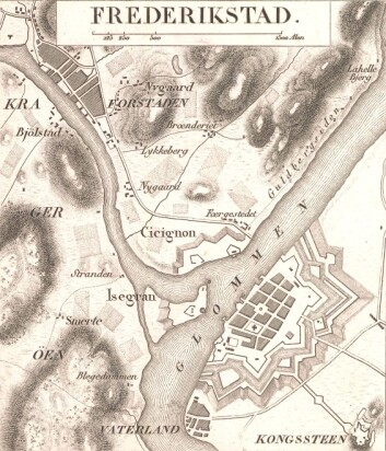 Fredrikstad anno 1826. (Foto: (Kart: Kartverket)) Fredrikstad anno 1826. (Foto: (Kart: Kartverket))