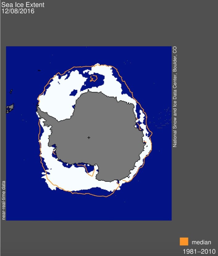Sjøisen i Antarktis. (Bilde: NSIDC) Sjøisen i Antarktis. (Bilde: NSIDC)