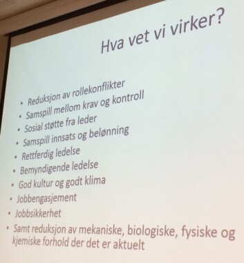 Dette er rutiner og organisering som fungerer bra for arbeidsmiljøet, slik at sykdom hos ansatte kan forebygges, ifølge forskning. (Foto: (STAMI)) Dette er rutiner og organisering som fungerer bra for arbeidsmiljøet, slik at sykdom hos ansatte kan forebygges, ifølge forskning. (Foto: (STAMI))