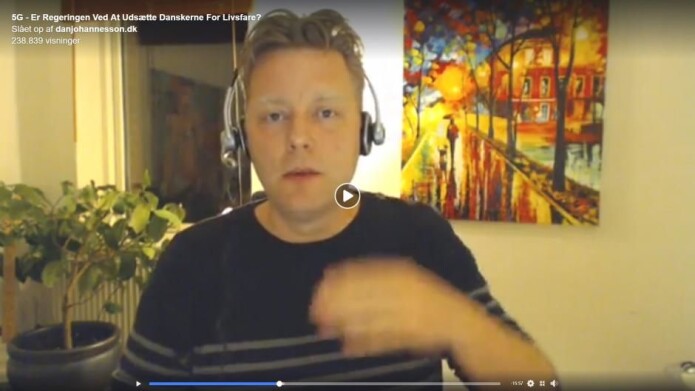 I en video på Facebook advarer Dan Johannesson, som er science fiction-forfatter og cand.mag. i medievitenskap, om det kommende 5G-nettverket. (Foto: Screenshot fra Facebook) I en video på Facebook advarer Dan Johannesson, som er science fiction-forfatter og cand.mag. i medievitenskap, om det kommende 5G-nettverket. (Foto: Screenshot fra Facebook)