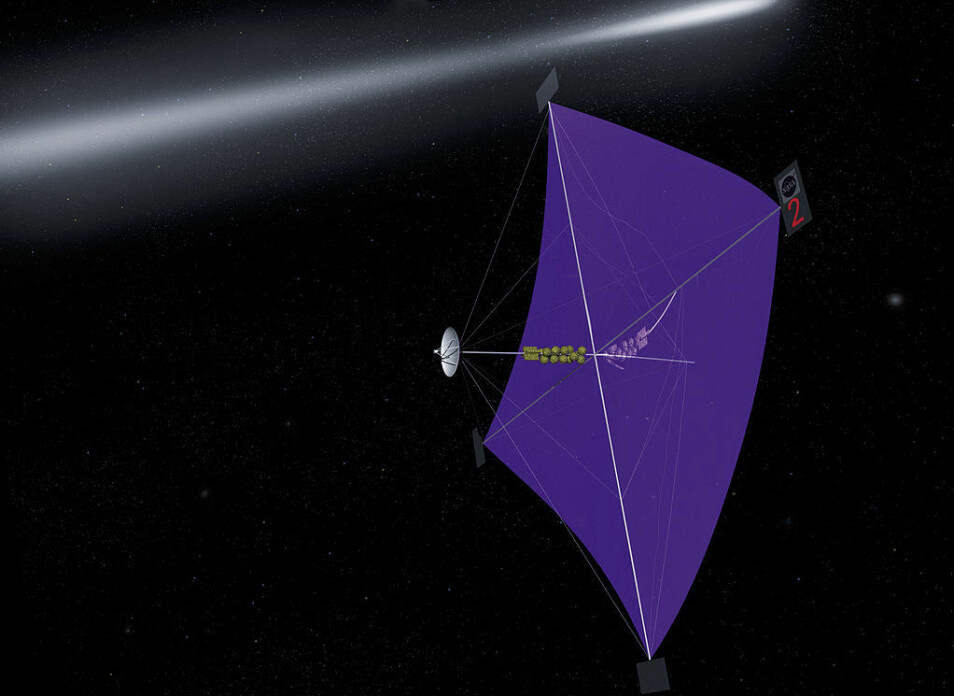 En NASA-illustrasjon som viser ideen om et solseil. Lyset «dytter» romfartøyet gjennom verdensrommet. (Bilde: NASA/Marshall Space Flight Center)