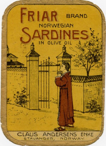 Friar brand ble registrert i 1912 og er et godt eksempel på Claus Andersens Enke sin bruk av religiøse symboler i markedsføringen Foto: MUST/ Norsk hermetikkmuseum Friar brand ble registrert i 1912 og er et godt eksempel på Claus Andersens Enke sin bruk av religiøse symboler i markedsføringen Foto: MUST/ Norsk hermetikkmuseum