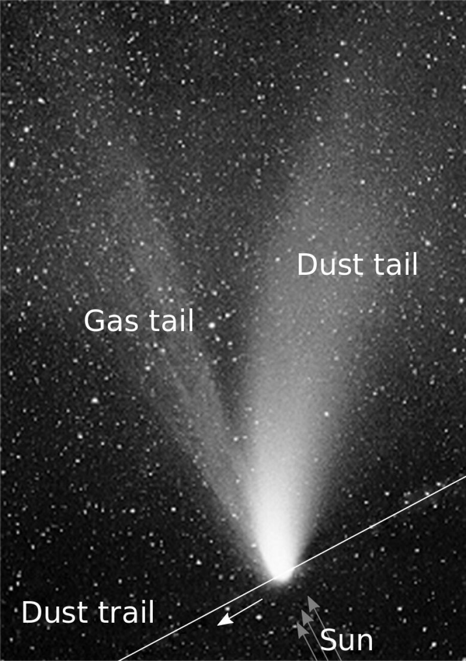 Bildet viser en klassisk komethale. Halen er delvis skapt av solstråling som får gasser på overflaten til å fordampe. (Bilde: NASA Ames Research Center/K. Jobse, P. Jenniskens)