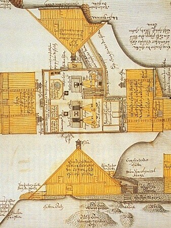 En smeltehytte i Årdal, tegnet i fire ulike vinkler av von Schørt i 1713. En smeltehytte i Årdal, tegnet i fire ulike vinkler av von Schørt i 1713.
