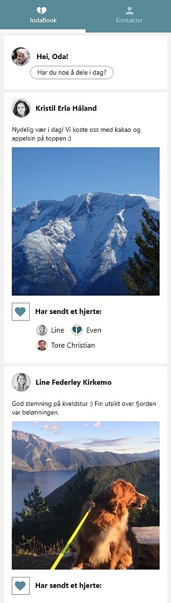 Sånn ser appen ut. Her kan brukeren bla seg gjennom bilder og tekst i en egen feed. Sånn ser appen ut. Her kan brukeren bla seg gjennom bilder og tekst i en egen feed.