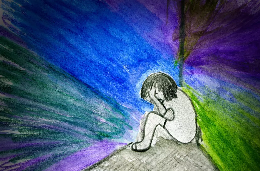 Barna har ofte symptomer på angst og ADHD. (Tegning: Daria Chichkareva / Shutterstock / NTB scanpix)