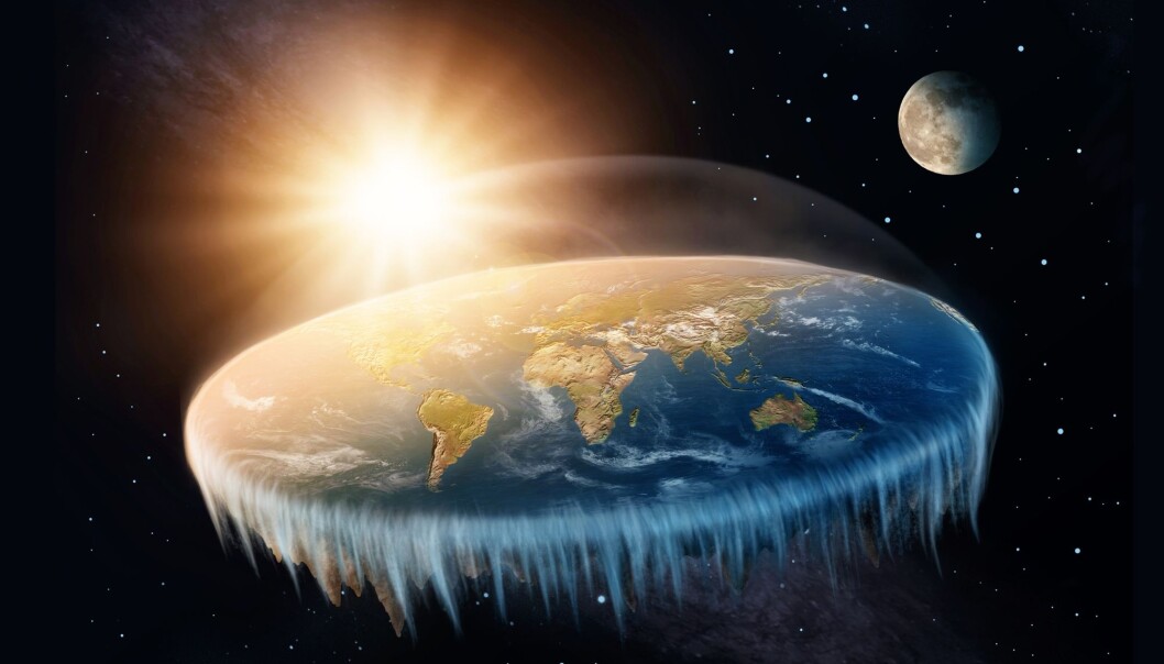 Flat jord-tilhengere tenker seg gjerne jorda som en flat skive, der Nordpolen ligger i midten og Antarktis er en frossen kant rundt hele sirkelen. (Illustrasjon: Elena Schweitzer / Shutterstock / NTB scanpix) Flat jord-tilhengere tenker seg gjerne jorda som en flat skive, der Nordpolen ligger i midten og Antarktis er en frossen kant rundt hele sirkelen. (Illustrasjon: Elena Schweitzer / Shutterstock / NTB scanpix)