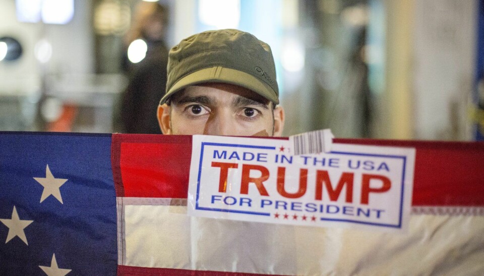 En Trump-velger i New york feirer resultatet. (Foto: Anders Ahlgren, NTB scanpix)