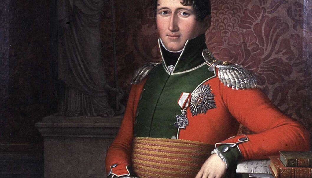 Den danske prinsen Christian Frederik ble valgt til konge av Norge i 1814, i overgangen mellom dansk og svensk union. Han jobbet iherdig for en norsk grunnlov, men neppe fordi han brydde seg om folkestyret. (Maleri: Johan Ludvig Lund, foto: Eidsvoll 1814) Den danske prinsen Christian Frederik ble valgt til konge av Norge i 1814, i overgangen mellom dansk og svensk union. Han jobbet iherdig for en norsk grunnlov, men neppe fordi han brydde seg om folkestyret. (Maleri: Johan Ludvig Lund, foto: Eidsvoll 1814)