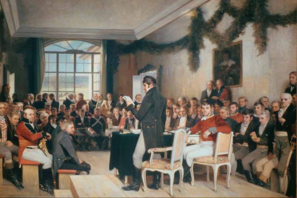 På Eidsvoll ble den norske grunnloven laget i 1814. En dansk prins bidro til at den overlevde i unionen med Sverige. (Foto: Stortingsarkivet)