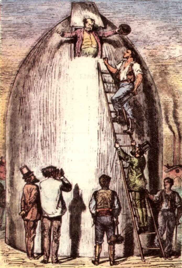 Illustrasjon fra Jules Vernes bok tegnet av Henri de Montaut. Illustrasjon fra Jules Vernes bok tegnet av Henri de Montaut.