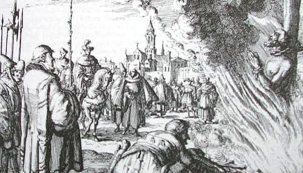 Mannlig heks brennes på bålet. (Kilde: Wikimedia Commons) Mannlig heks brennes på bålet. (Kilde: Wikimedia Commons)