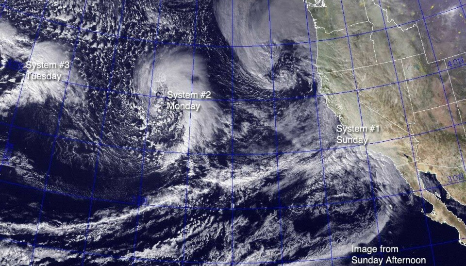 Den første bølgen av El Niño-stormer i januar 2010. Foto: United States Naval Research Laboratory, Monterey via Wikimedia Commons. (Foto: United States Naval Research Laboratory, Monterey via Wikimedia Commons)