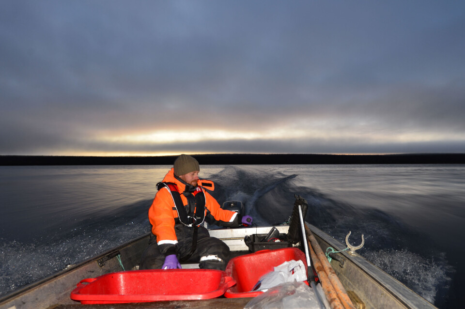 Kartlegging av innsjøene i Finnmark før sikfisket startes. Vi samler også data til fremstilling av elektroniske kart for Norges innsjøer (Se: dybdekart.no). Foto: Kim Præbel