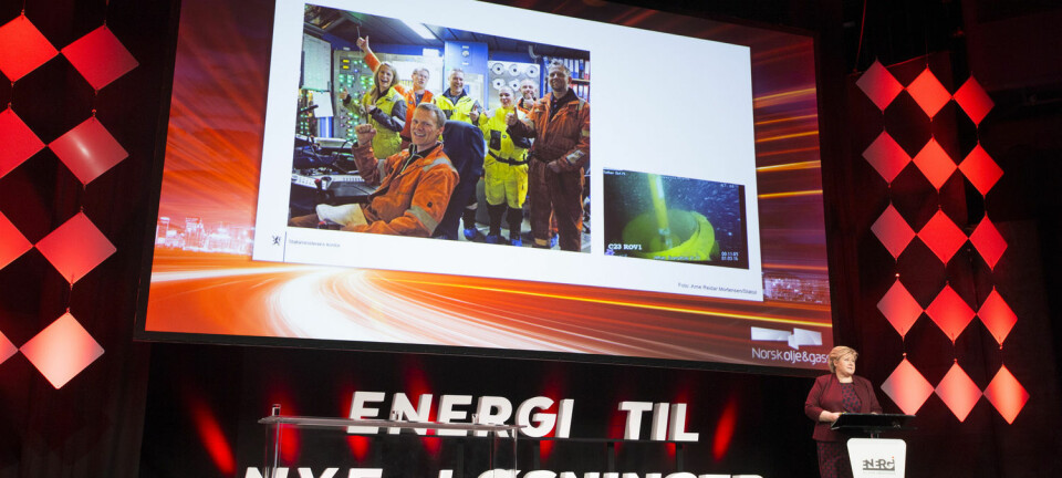 Prioriterer Erna Solberg og regjeringen feil forskning for å møte klimamålene? Her fra Norsk olje & gass årsmøte på Chatau Neuf i Oslo. (Foto: Terje Bendiksby / NTB scanpix)