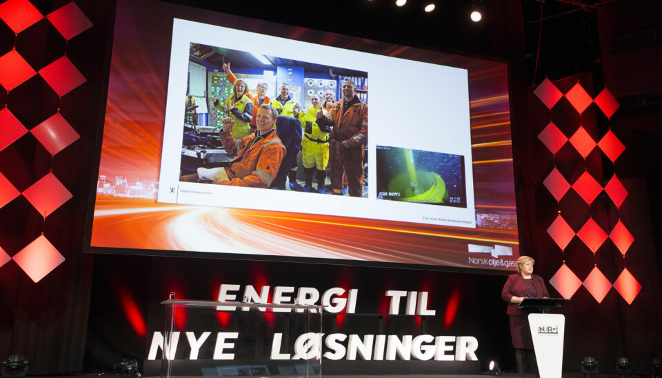 Prioriterer Erna Solberg og regjeringen feil forskning for å møte klimamålene? Her fra Norsk olje & gass årsmøte på Chatau Neuf i Oslo. (Foto: Terje Bendiksby / NTB scanpix)