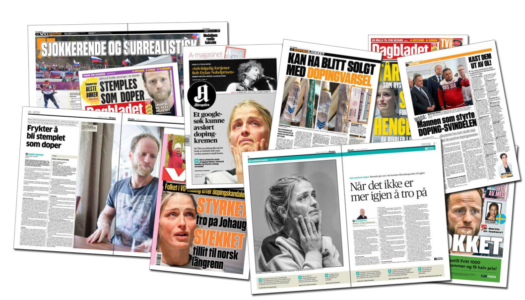 Mediene tar i bruk sterke ord når det er snakk om doping i toppidretten. (Foto: faksimile fra VG, Aftenposten og Dagbladet) Mediene tar i bruk sterke ord når det er snakk om doping i toppidretten. (Foto: faksimile fra VG, Aftenposten og Dagbladet)