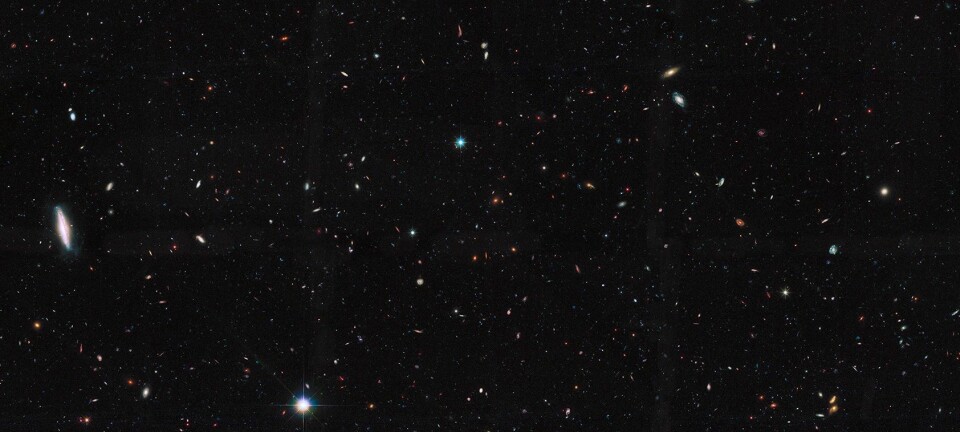 Et utdrag av et Hubble-bilde som viser ufattelig mange galakser. Hvert eneste lyspunkt er en galakse, og hver galakse har milliarder av stjerner i seg.  (Foto: NASA/ESA/GOODS/M. Giavalisco)