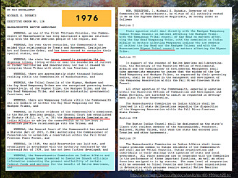 Slike dokumenter er noen av kildene til den amerikanske delen av prosjektet. Her ser vi en "executive order" fra guvernøren av Massachusetts, et svar på aktivisme i 1970-årene. Slike dokumenter er noen av kildene til den amerikanske delen av prosjektet. Her ser vi en "executive order" fra guvernøren av Massachusetts, et svar på aktivisme i 1970-årene.