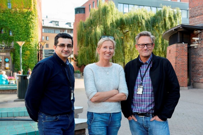 Peyman Mirtaheri, Birgitta Blakstad Nilsson og Terje Gjøvaag anbefaler stabile hjertepasienter å satse på tyngre vekter og færre repetisjoner når de skal trene styrketrening. (Foto: Sonja Balci) Peyman Mirtaheri, Birgitta Blakstad Nilsson og Terje Gjøvaag anbefaler stabile hjertepasienter å satse på tyngre vekter og færre repetisjoner når de skal trene styrketrening. (Foto: Sonja Balci)