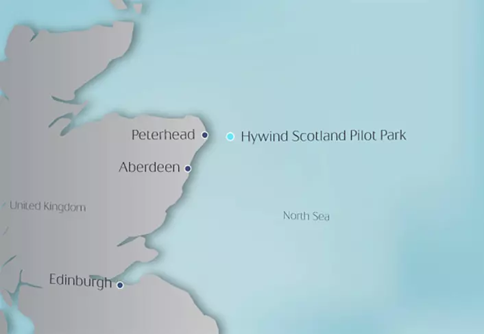 Her – utenfor nordøstkysten av Skottland – skal Statoil anlegge verdens første vindpark med flytende vindmøller – Hywind Scotland Pilot Park. (Foto: Figur: Statoil))