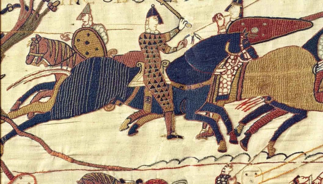 Bayeux-teppet forteller om slaget ved Hastings i 1066, da Vilhelm Erobreren fra Normandie drepte kong Harold og dermed ble konge av England. Vilhelm Erobreren snakket fransk, som i en periode ble det offisielle språket i England.  (Foto: Dennis Jarvis, Flickr CC 2.0)