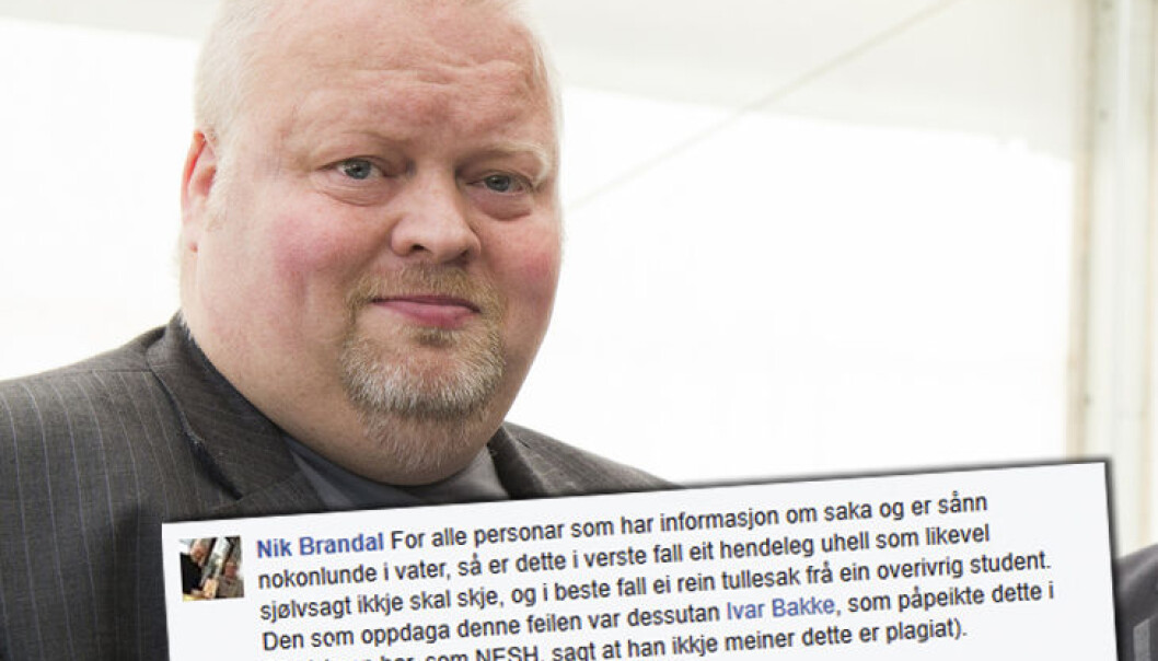 Nik. Brandal var i debatt på Facebook i etterkant av forskning.nos omtale av plagiatsaken mot Nina Witoszek. (Foto: Berit Roald / NTB scanpix. Innfelt: Skjermbilde fra Facebook) Nik. Brandal var i debatt på Facebook i etterkant av forskning.nos omtale av plagiatsaken mot Nina Witoszek. (Foto: Berit Roald / NTB scanpix. Innfelt: Skjermbilde fra Facebook)