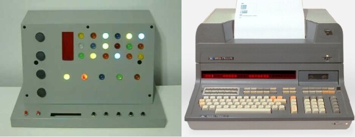 Her er en kopi av de første PCene fra Star Trek, og av en HP 9800-serie som var en av de tidlige PC-ene ment for hjemmebruk. (Foto: Star Trek kopi: Dean Bradshaw https://www.youtube.com/watch?v=i70KmvYdBjk HP: By Hydrargyrum - Own work, CC BY-SA 3.0, https://commons.wikimedia.org/w/index.php?curid=12467251) Her er en kopi av de første PCene fra Star Trek, og av en HP 9800-serie som var en av de tidlige PC-ene ment for hjemmebruk. (Foto: Star Trek kopi: Dean Bradshaw https://www.youtube.com/watch?v=i70KmvYdBjk HP: By Hydrargyrum - Own work, CC BY-SA 3.0, https://commons.wikimedia.org/w/index.php?curid=12467251)
