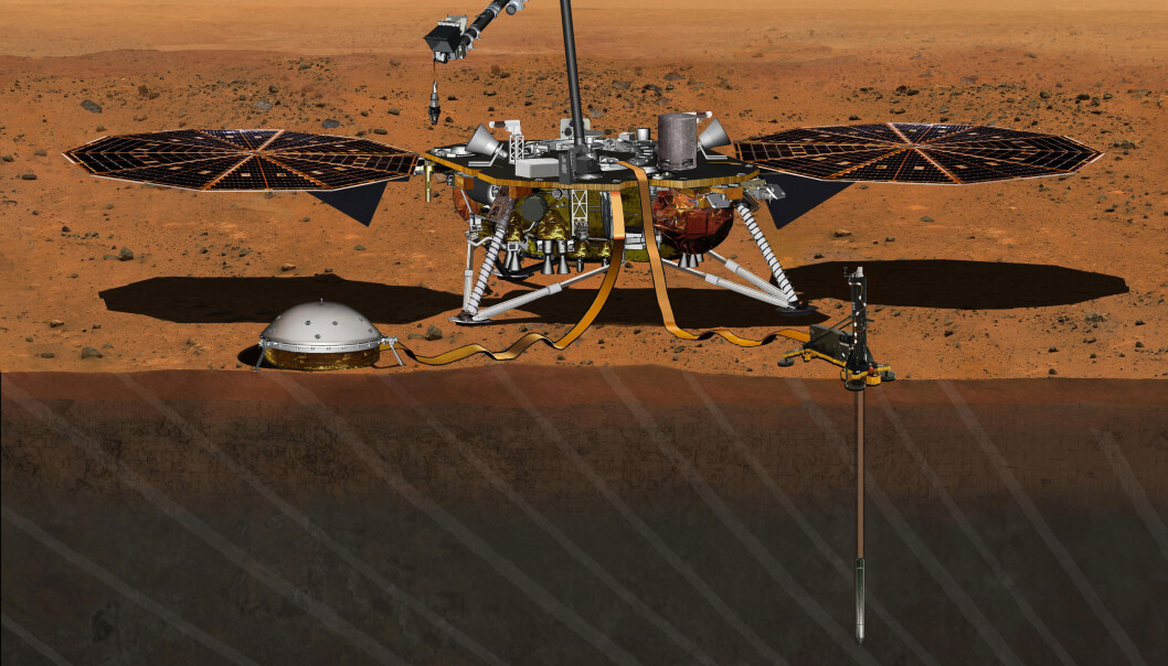 InSight skal blant annet måle ørsmå bevegelser i overflata på Mars. Målet er å finne ut mer om hvordan planeten ble dannet. (Illustrasjon: NASA/JPL-Caltech) InSight skal blant annet måle ørsmå bevegelser i overflata på Mars. Målet er å finne ut mer om hvordan planeten ble dannet. (Illustrasjon: NASA/JPL-Caltech)